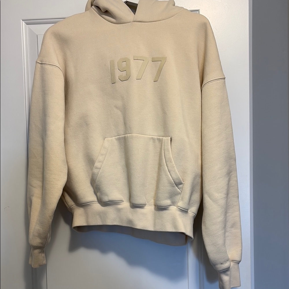 Essentials Cream '1977' Embroidered Pullover Hoodie